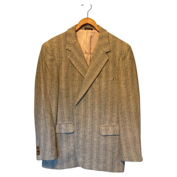 Egon Von Furstenberg Beige Tan Wool TweedBlazer 2 Button Men's 44R Vintage